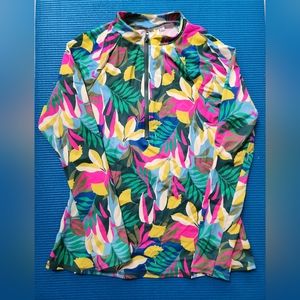 Boden long sleeve half zip Rash Guard Palm Leaf Tropical Flora women size US10